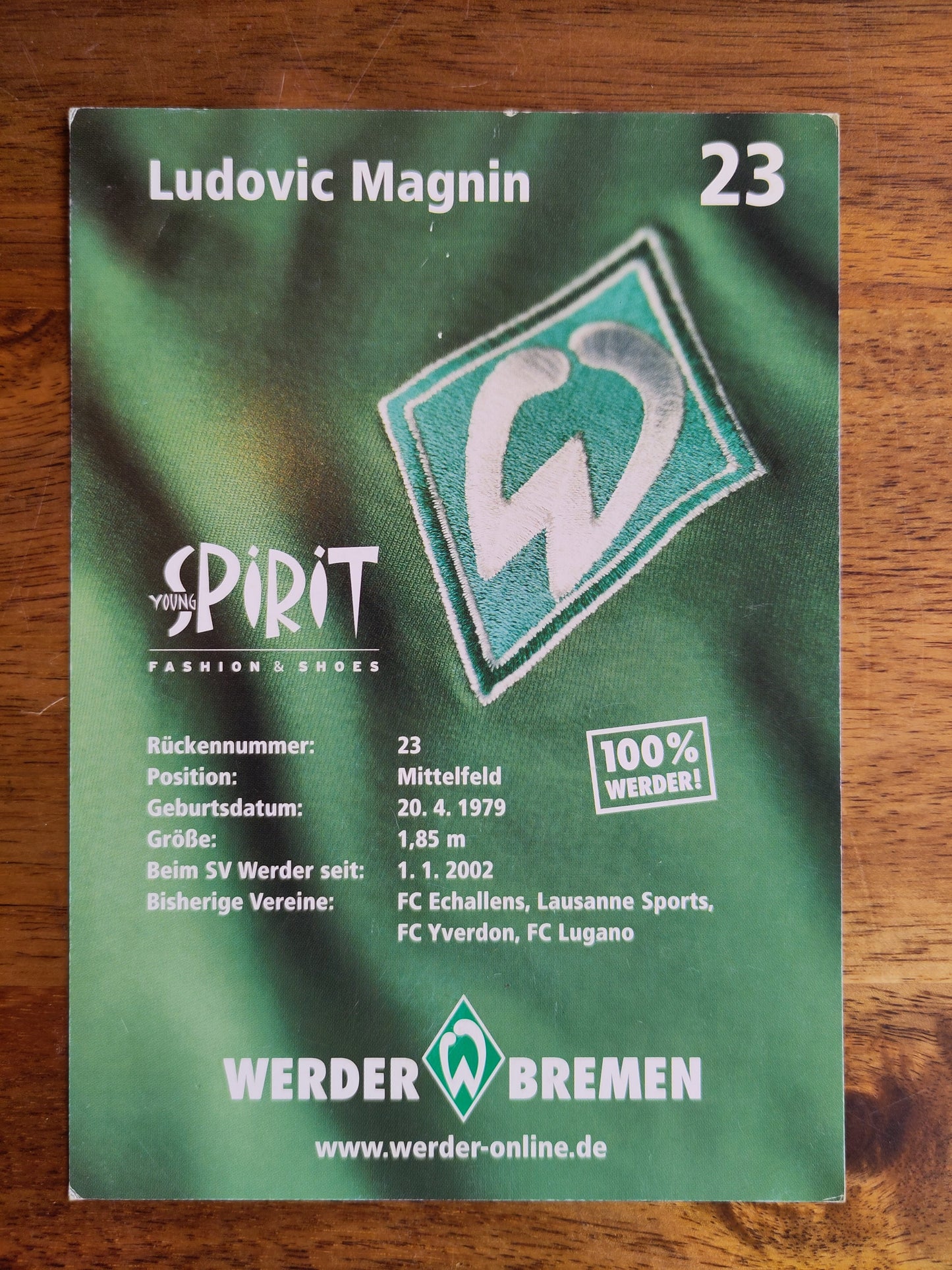 Werder Bremen autografkort signert Ludovic Magnin