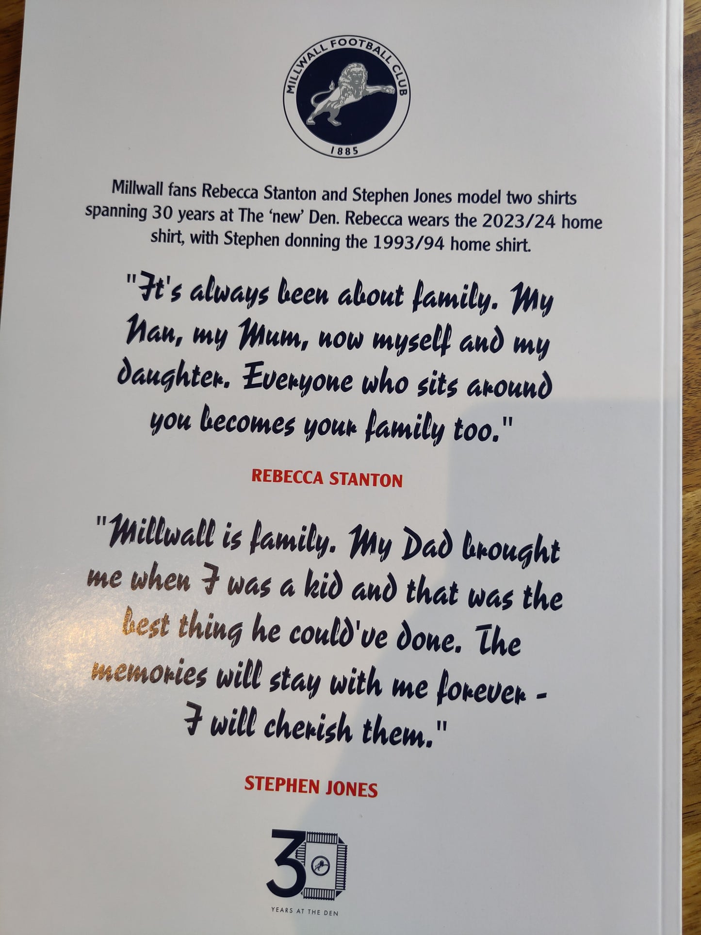 Millwall 30 Years at The Den Souvenir Edition