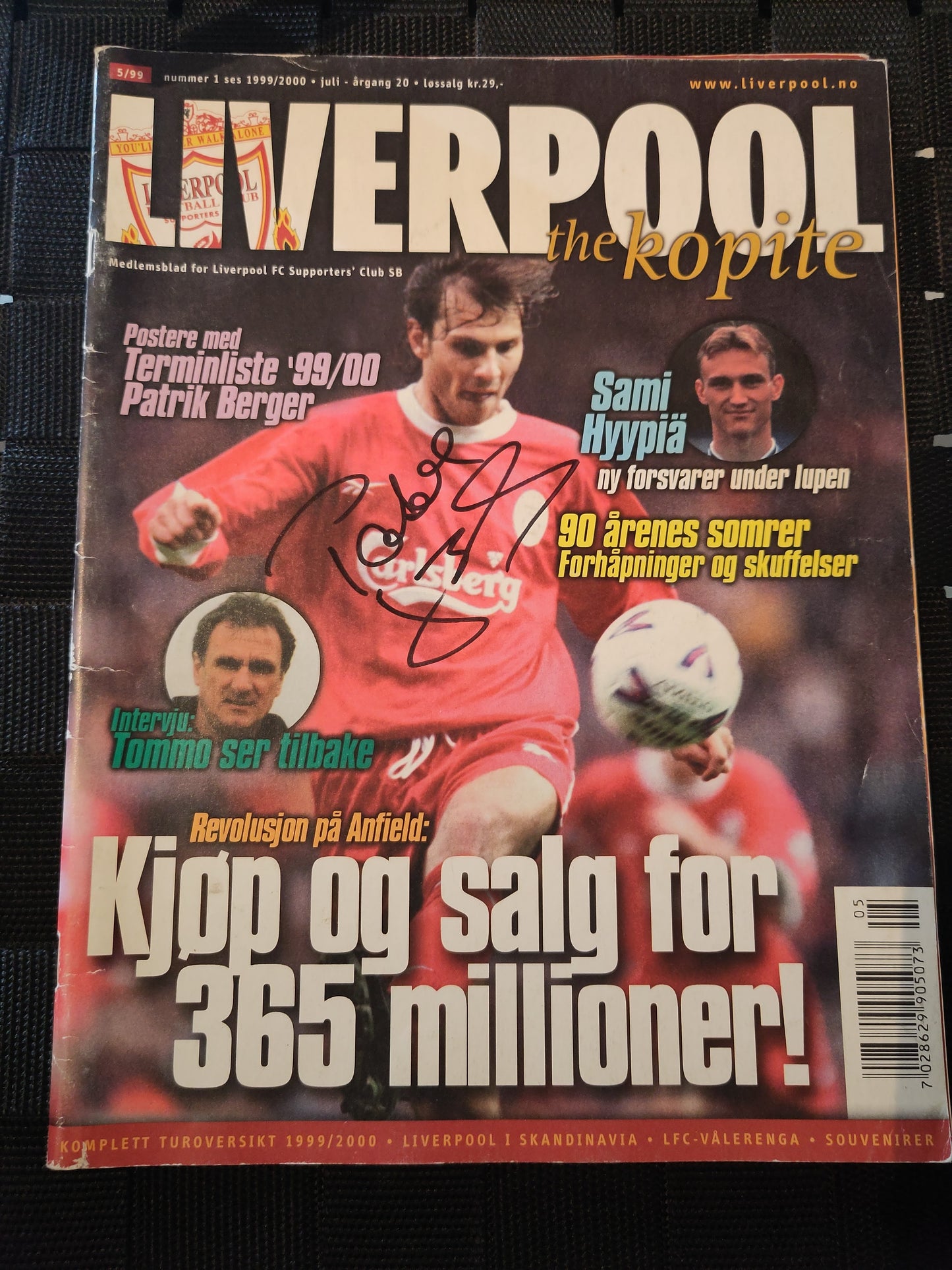 Liverpool medlemsblad Kopite 5/99 signert Patrik Berger
