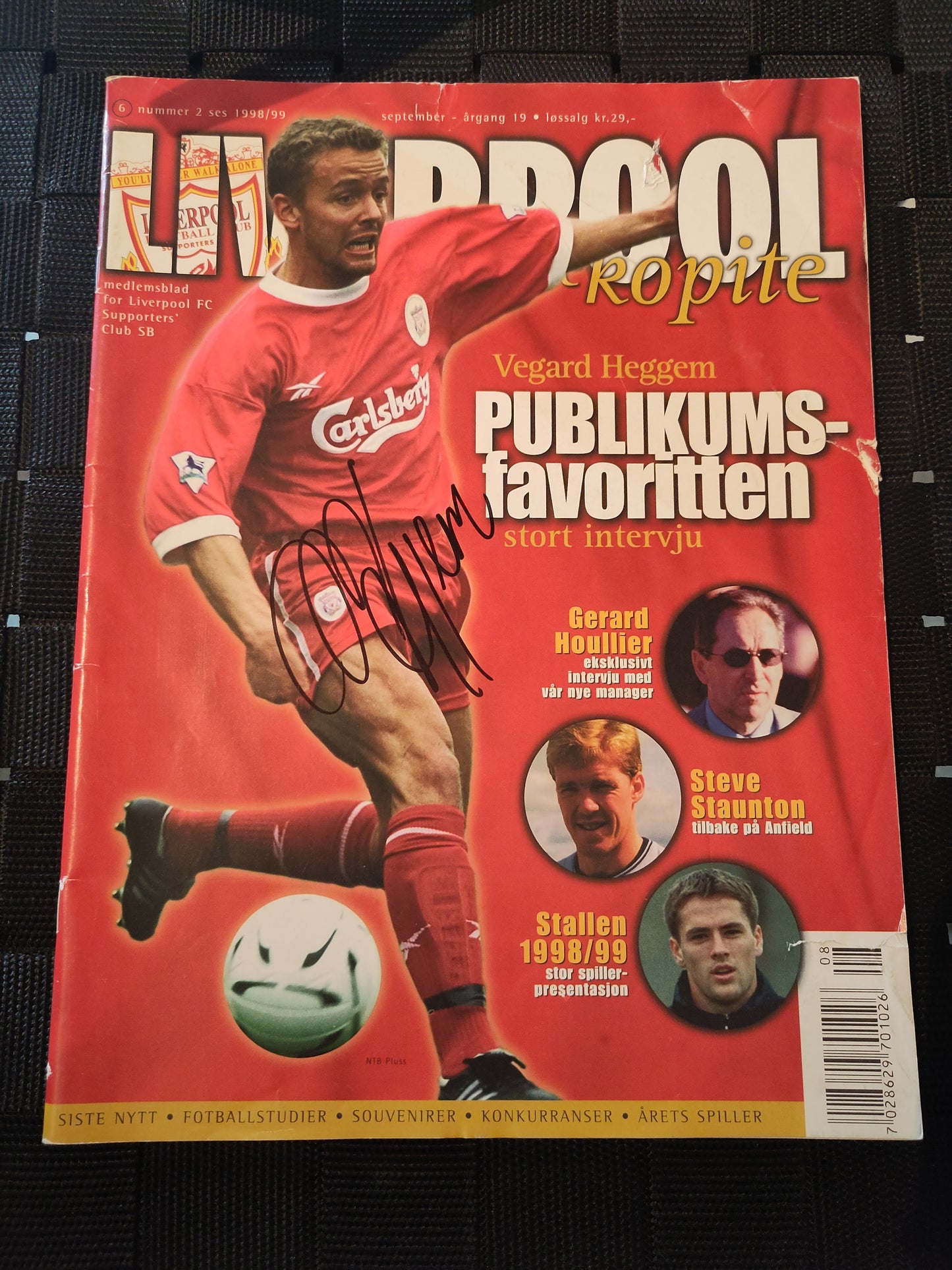 Liverpool medlemsblad Kopite 6/98 signert Vegard Heggem