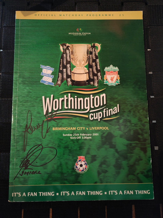 Kampprogram: Birmingham - Liverpool League Cup Final 2000-01 signert Vladimir Smicer & Sammy Lee