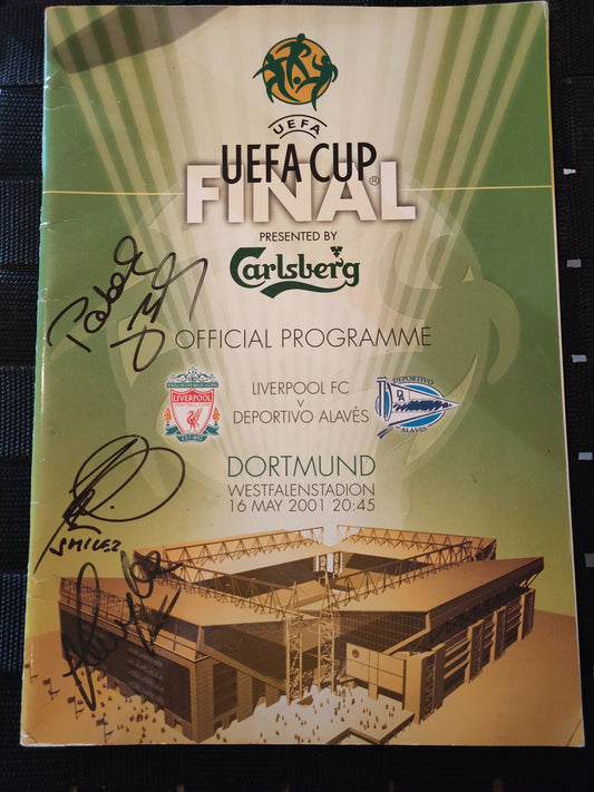 Kampprogram: Liverpool - Alaves UEFA Cup Final 2000-01 signert Vladimir Smicer & Patrik Berger