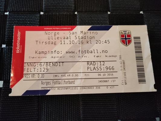 Norge - San Marino 2016 billett