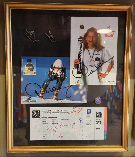 OL 1994 Lillehammer signert bilde m/ billett og pin: Pernilla Wiberg*