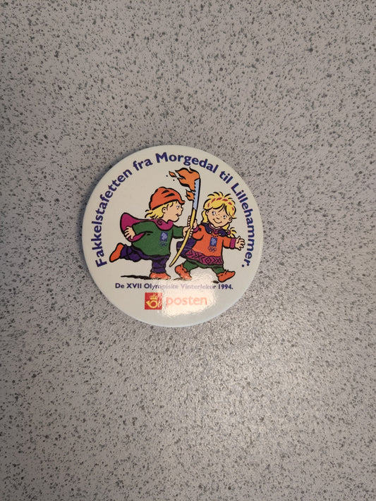 OL 1994 Lillehammer button Fakkelstafetten Kristin og Håkon